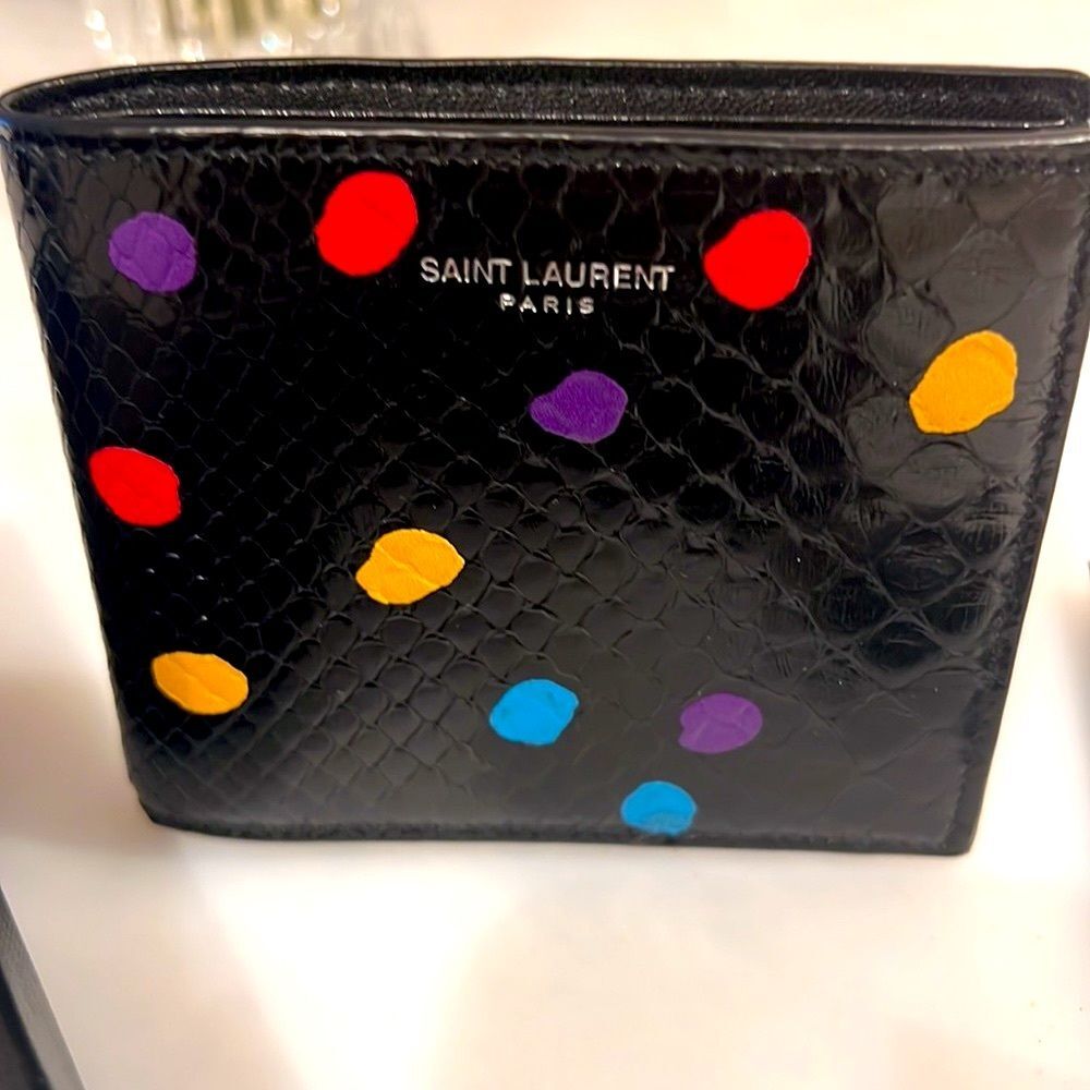 NWT Rare Saint Laurent YSL Rainbow Polka Dot Bifold Wallet
